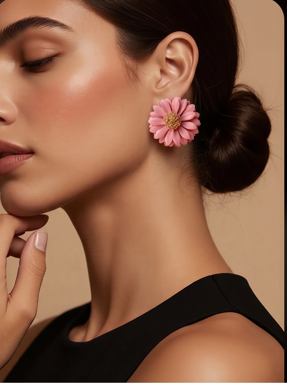 Fashion Jewelry Pink Blossom Earrings with Gold Centers